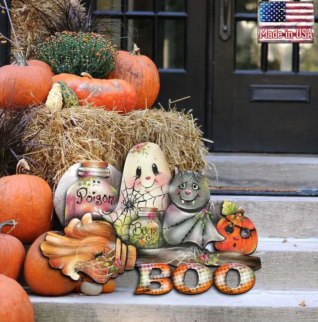 Halloween Wreath Autumn Door Decoration Wall Decoration White Ghost Cat Pumpkin - Shop at LoveMi