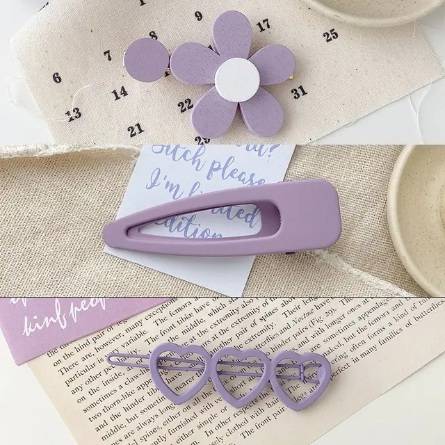 New Purple Girl Heart Pure Color Side Clip Flower Hairpin L Threepiece Suit - Shop at LoveMi