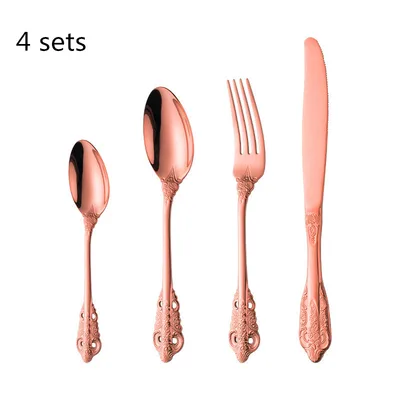 304 Stainless Steel Cutlery Set 4Sets Rose Gold - Shop at LoveMi
