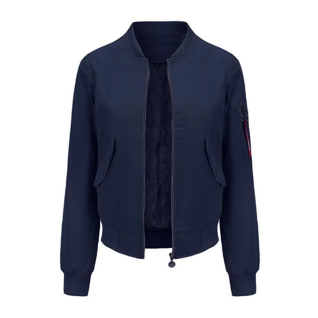 Women's Bomber Jacket Baseball Jacket Spring And Autumn Navy Blue - Shop at LoveMi