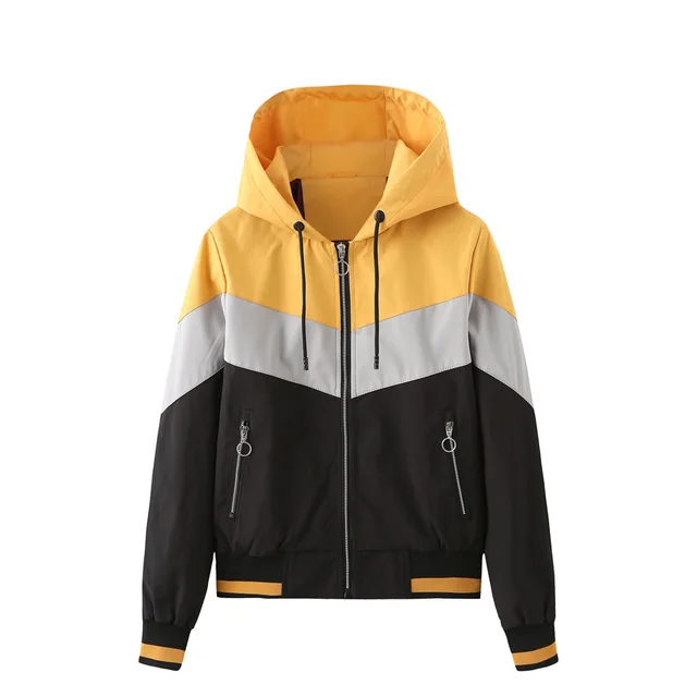 Ladies Thin Windbreaker Hooded Jacket Women Outdoor Raincoat Yellow Grey Black - Shop at LoveMi