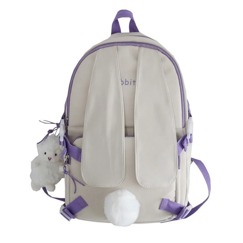 High School And College Students' Simple And Beautiful Rabbit Ears Large capacity Backpack White - Shop at LoveMi