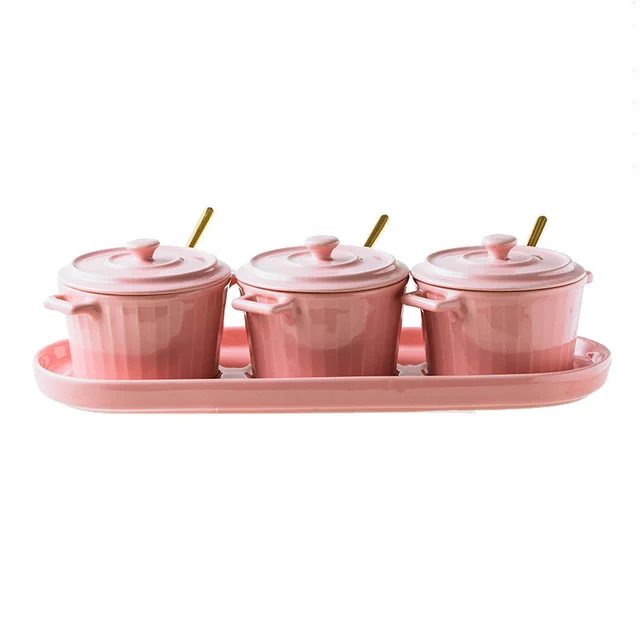 Simple Ceramic Seasoning Jar Household Double Ear Ceramic Bowl Pink - Shop at LoveMi