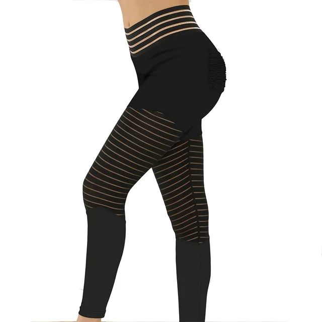 Lace Stitching Printed Peach Hip Pocket Yoga Pants Black - Shop at LoveMi