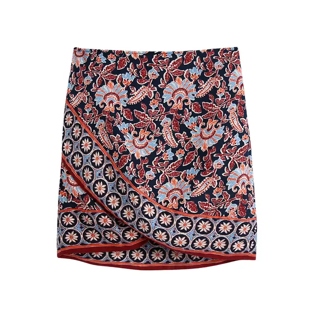 Retro Ethnic Print Sarong Short Skirt Flower Color - Shop at LoveMi