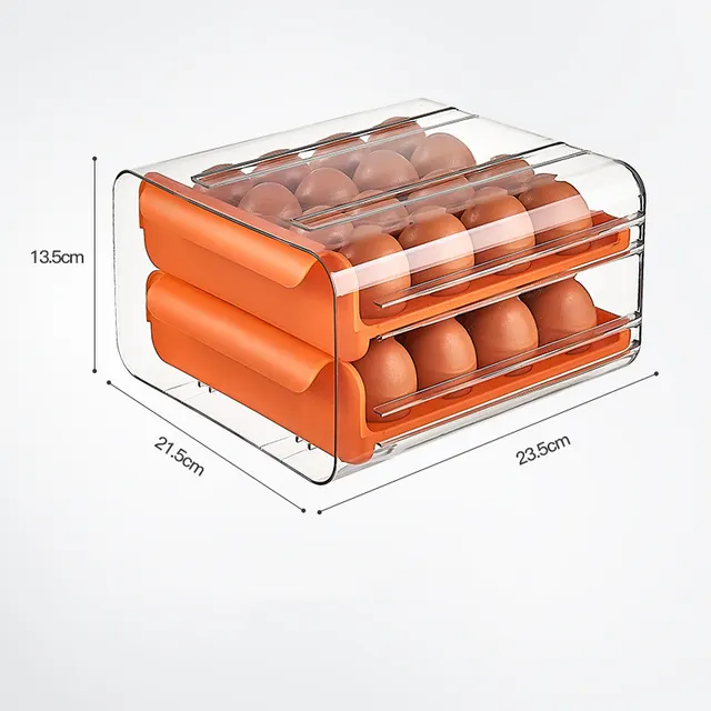 Kitchen Drawer Type Transparent Double Layer 32 Grid Egg Box Orange - Shop at LoveMi