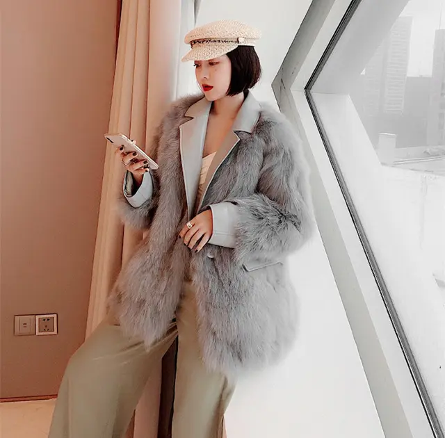 Faux Fox Fur Mid length Fur Coat Grey - Shop at LoveMi