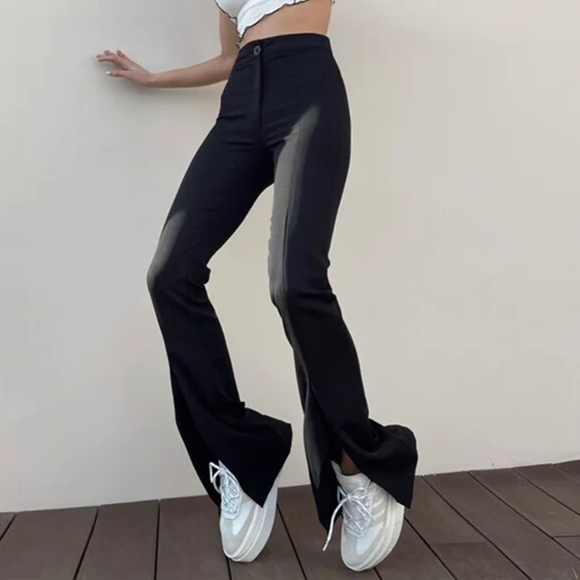 Split Flared Pants Women's High Waist Slimming Fashion All match Tight Casual Pants Black - Shop at LoveMi