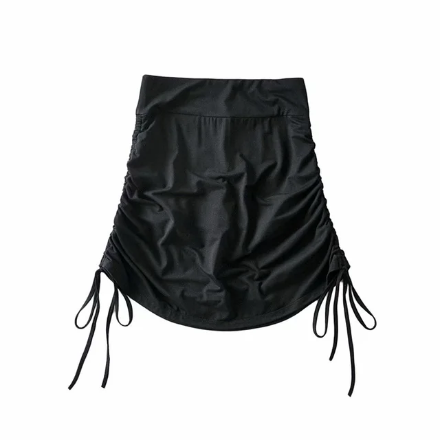 High Waist Short Skirt Women's Pleated Side Drawstring Tight fitting Hip Skirt Black - Shop at LoveMi