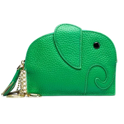 Coin Purse Genuine Leather Cute Elephant Mini Creative Coin Purse Green - Shop at LoveMi