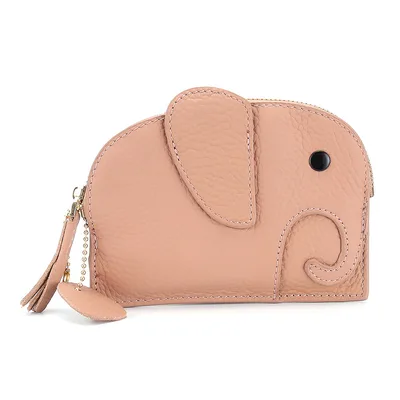 Coin Purse Genuine Leather Cute Elephant Mini Creative Coin Purse Pink - Shop at LoveMi
