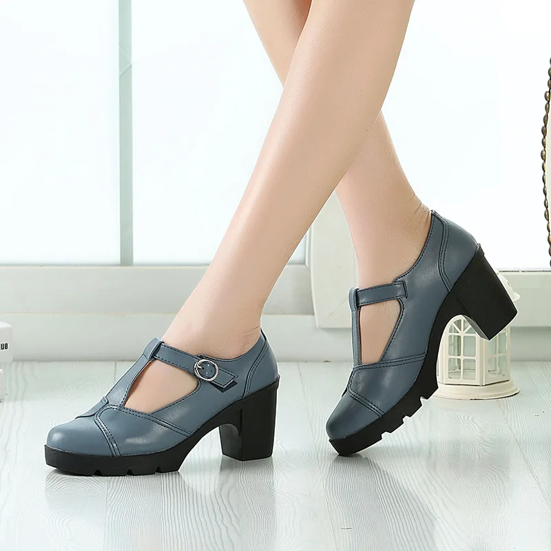 Korean Style High Heels Comfortable Mid heel Women Shoes Grey - Shop at LoveMi
