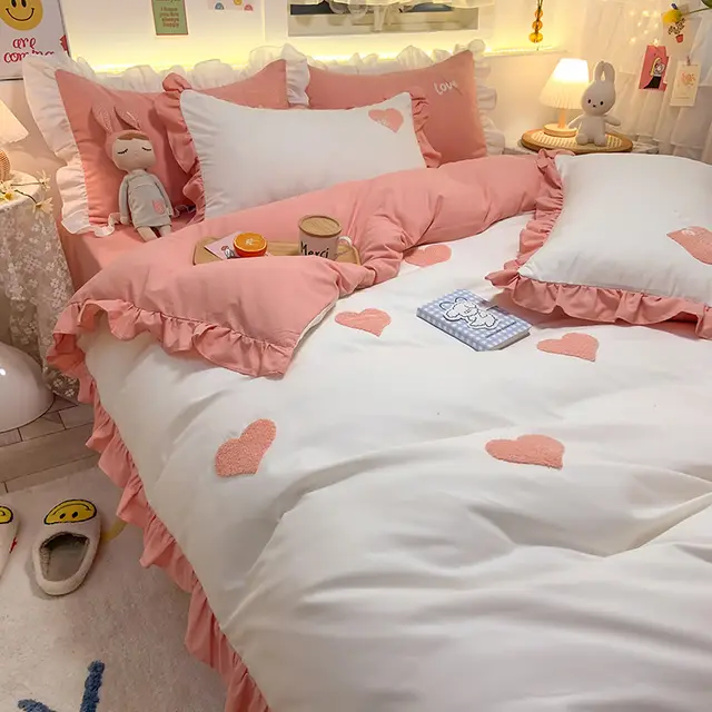 Four piece Bedding Girl Heart Princess Style White - Shop at LoveMi