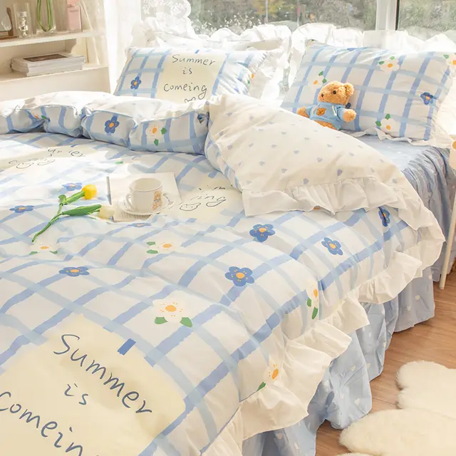 Korean Bed Skirt Pure Cotton Bed Four piece Set 100 Cotton 1 Style - Shop at LoveMi