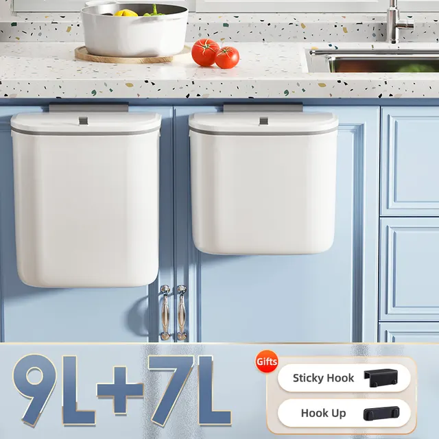 Kitchen Trash Can Wall mounted Household Kitchen Waste Storage Bin With Lid 7L And 9L - Shop at LoveMi