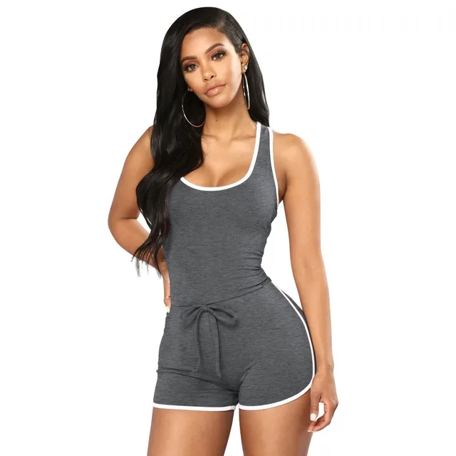 Fashion Solid Color Sexy Racer Back Jumpsuit Dark Grey - Shop at LoveMi