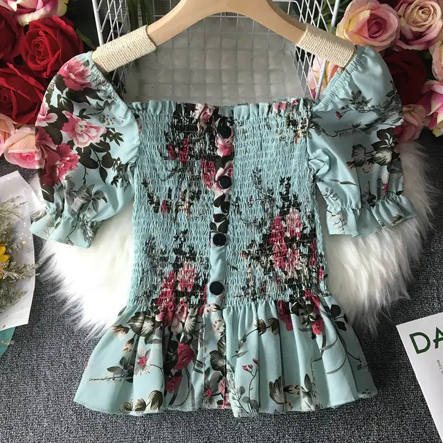 Sexy Fashion Womens Floral Chiffon Top Blue - Shop at LoveMi