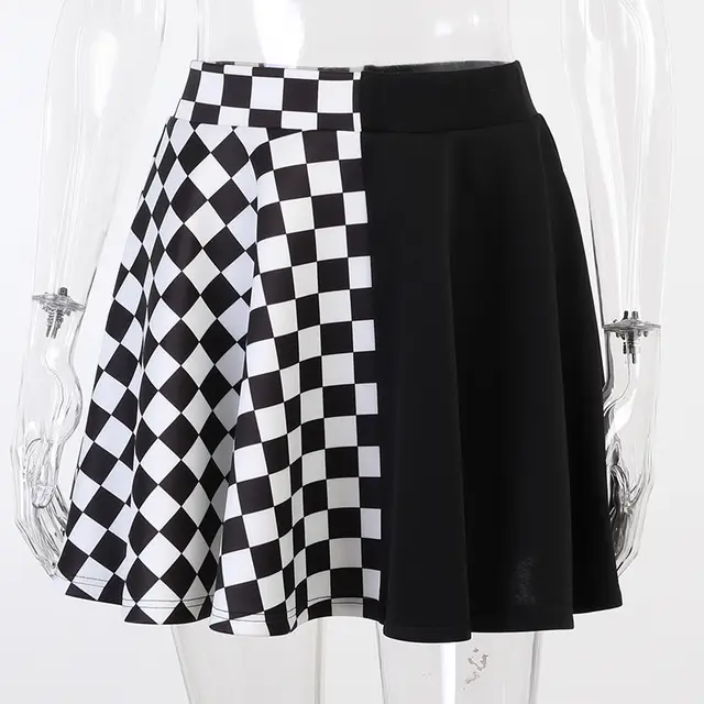 Dark Girl Color Contrast Plaid Stitching Skirt Sexy High Waist Skirt Black - Shop at LoveMi