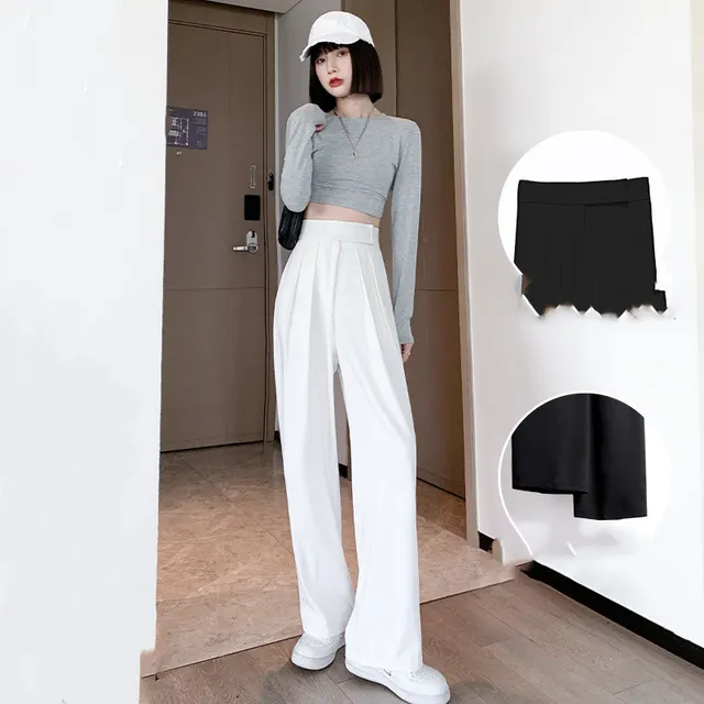 Summer Thin High Waist Loose Drape Straight Cool Cool Pants Casual Fairy Wide leg Pants Whitevelcrotrousers - Shop at LoveMi