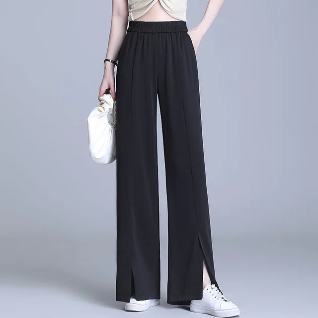 Summer Thin Loose Trendy Slim Plus Size Straight leg Casual Pants Trousers Black - Shop at LoveMi
