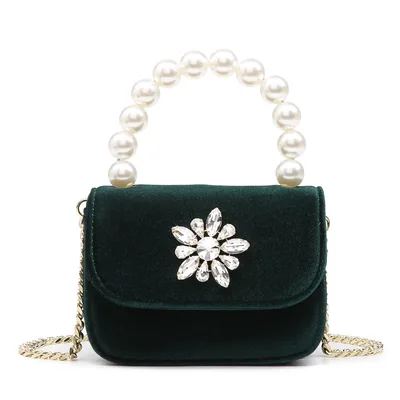 Women's Velvet Small Square Chain Shoulder Messenger Bag Green - Shop at LoveMi