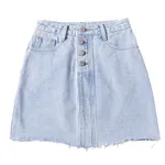 Women New Korean Style High Waist Breasted A-line Skirt - Blue