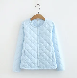 Plus Size Women's Fat MM Was Thin And Thin Diamond Grid Snap Button Coat - Light Blue