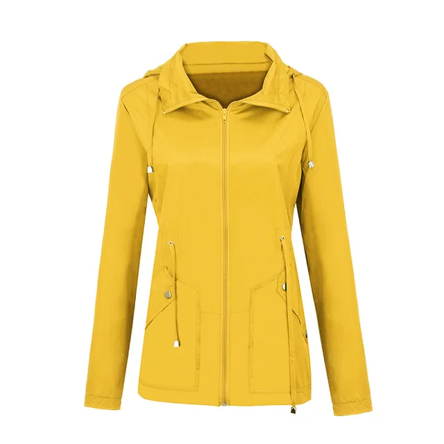 Jacket Rainproof Hooded Waist Sports Outdoor Jacket Yellow - Shop at LoveMi
