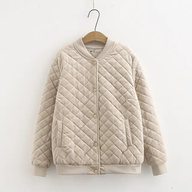 Plus Size Women's Winter Clothes New Slim Loose Light Thin Silk Velvet Small Cotton Coat Beige - Shop at LoveMi