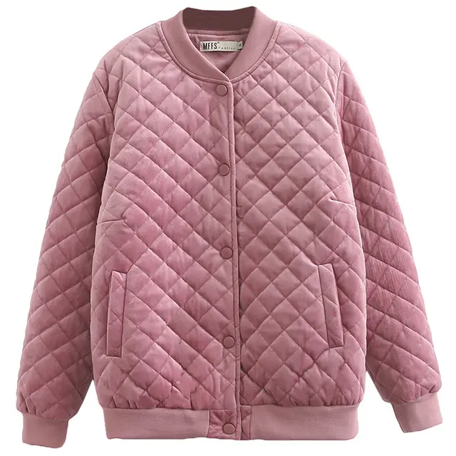 Plus Size Women's Winter Clothes New Slim Loose Light Thin Silk Velvet Small Cotton Coat Pink - Shop at LoveMi