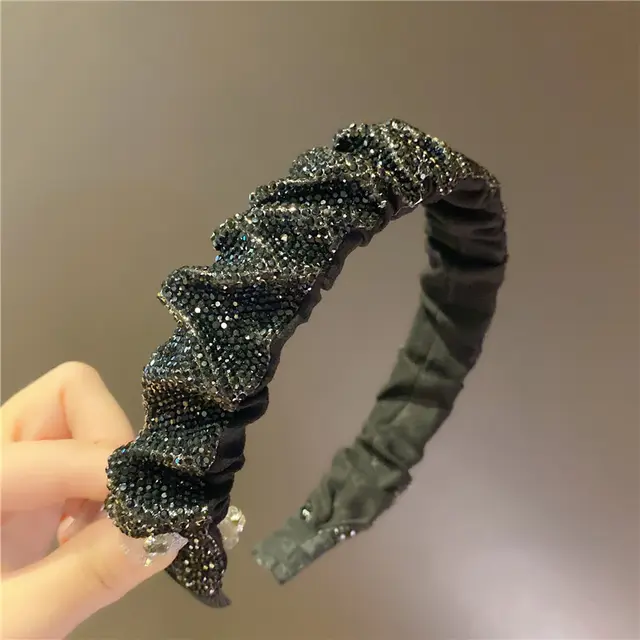 Retro French Full Rhinestone Crystal Headband Wash Face Pressure Hairband Black - Shop at LoveMi