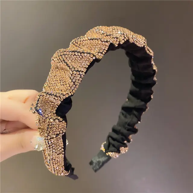 Retro French Full Rhinestone Crystal Headband Wash Face Pressure Hairband Champagne - Shop at LoveMi