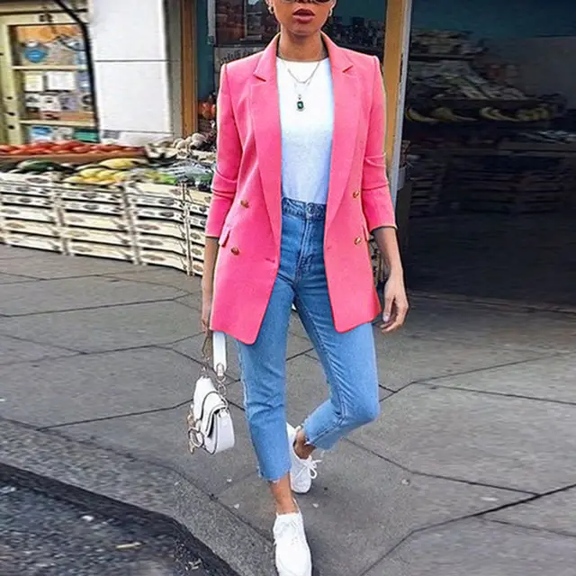Women's Fashion Lapel Cardigan Mid length Temperament Suit Jacket Rose Red - Shop at LoveMi