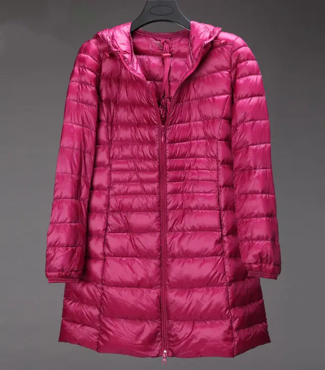Lightweight Down Jacket Mid length, Autumn And Winter Hooded Plus Fat Plus Size Rose Red - Shop at LoveMi
