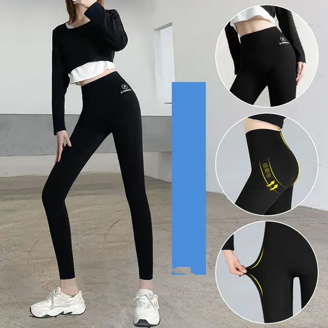 Wear High waisted Tight fitting Abdomen Hip lifting Stovepipe Yoga Spring And Autumn Thin Black Pants Airplane Barbie Black - Shop at LoveMi
