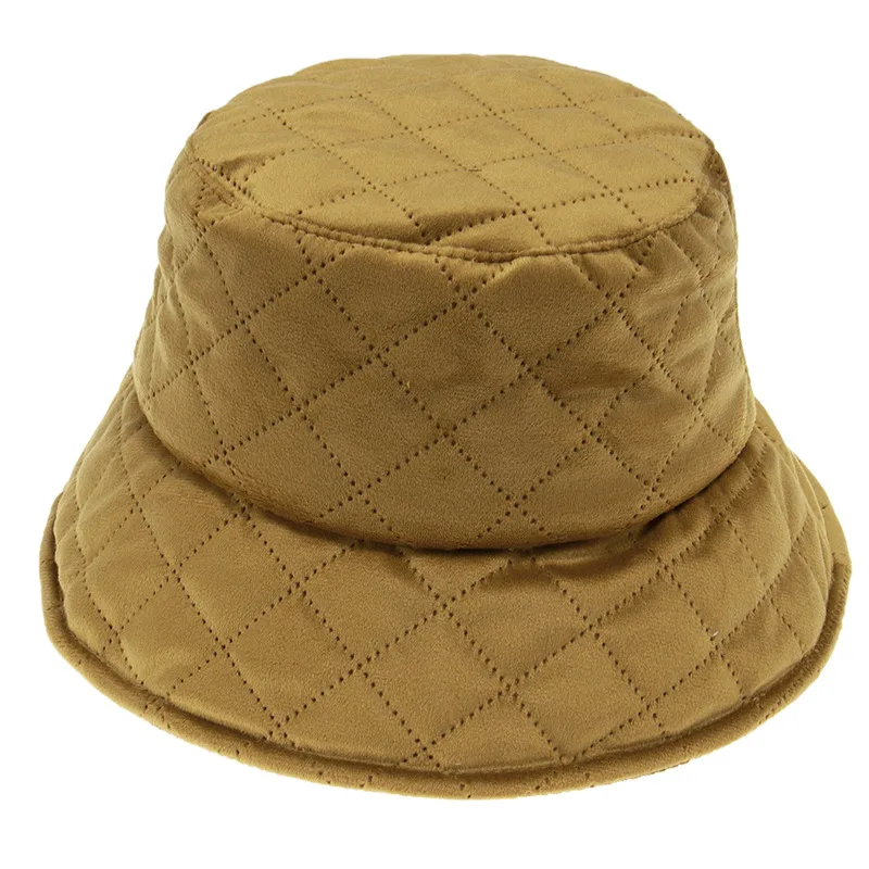 Cotton Quilted Solid Color Wild Diamond Lattice Flat Top Warm Hat Gold - Shop at LoveMi