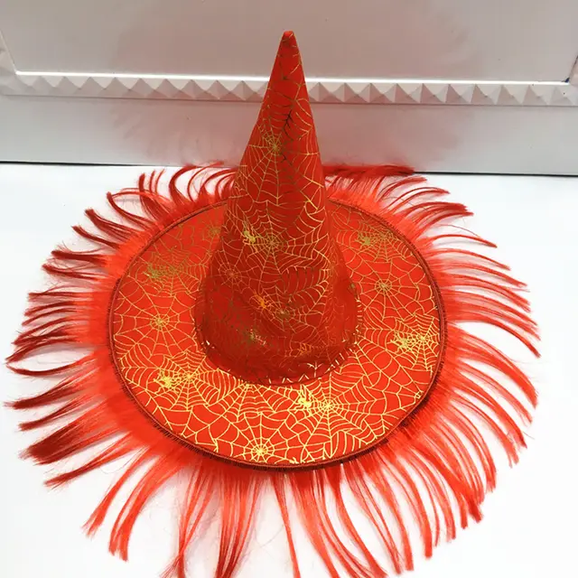 Halloween Hat Masquerade Dress Up Wizard Hat Witch Hair Witch Pumpkin Bronzing Hat Red - Shop at LoveMi