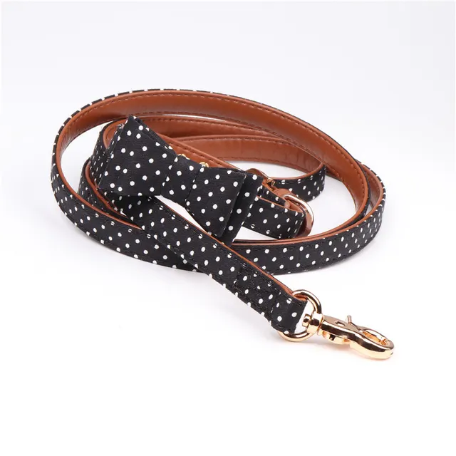Polka Dot Dog Triangle Scarf Collar Leash Pet Pu Dog Leash Black Set - Shop at LoveMi