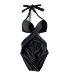 Cover Belly Beautiful Back Black Simple One-piece Swimsuit For Ladies - Black
