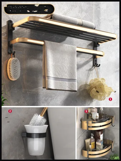 Space Aluminum Bathroom Shelf Wall Hanging Towel Rack J - Shop at LoveMi