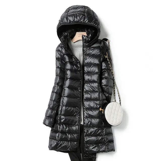 Plus Size Women's Mid length Lightweight Down Jacket Black - Shop at LoveMi