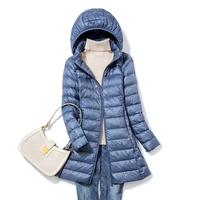 Plus Size Women's Mid length Lightweight Down Jacket Blue - Shop at LoveMi