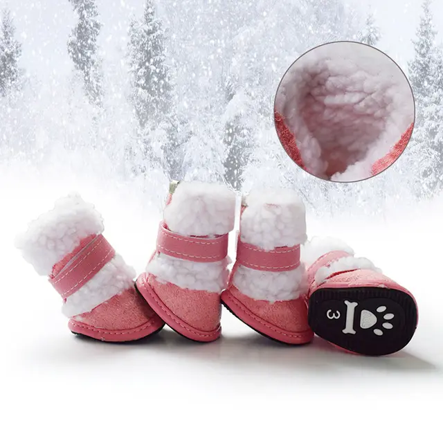 Thick Lamb Wool Pet Shoes Warm Cotton Shoes Non slip Small Dog Winter Pink - Shop at LoveMi