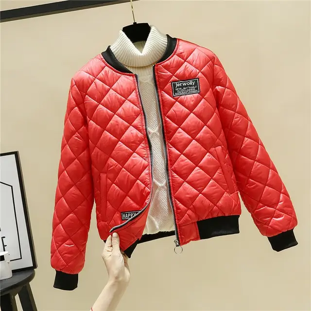 Korean Style Slim Shorts Stand collar Stitching Cotton Jacket Red - Shop at LoveMi