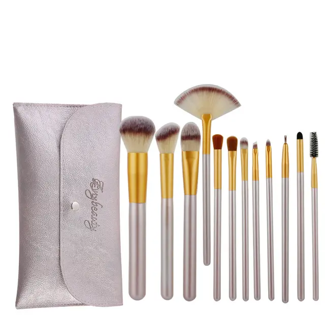 12 Creamy White Makeup Brush Set Fanshaped 24 Champagne Cosmetics Synthetic Hair 12Offwhite Leather Bags With - Shop at LoveMi