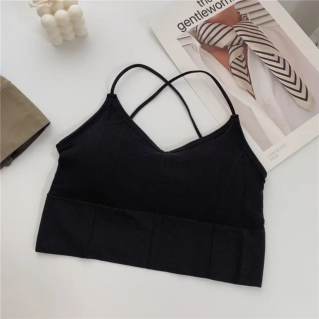 Cross gathering Beauty Back Wrap And Chest Wear Anti glare Bottoming Underwear Women Black - Shop at LoveMi