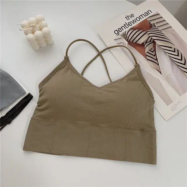 Cross gathering Beauty Back Wrap And Chest Wear Anti glare Bottoming Underwear Women Khaki - Shop at LoveMi