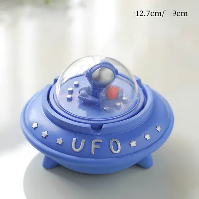 Ashtray Personality Trend Desk Home Living Room Creative Anti fly Ash Decorative Ornaments With Cover Spaceship Blue - Shop at LoveMi