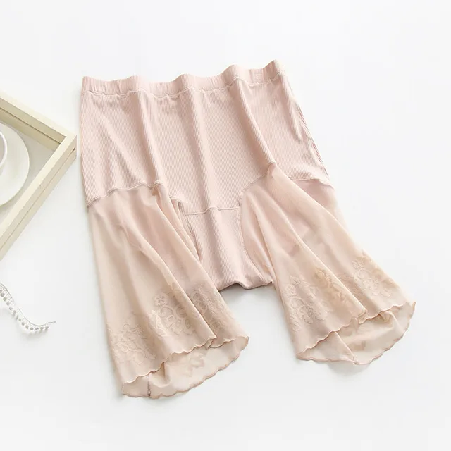 Pants Women's Anti Glare Cotton Lace High Waist Legging Shorts Fat Free Underwear Summer Skin Color - Shop at LoveMi