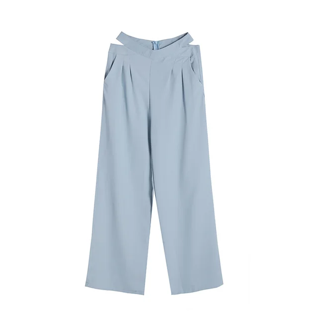 Wide Leg Pants Women Summer Thin Section High Waist Hollow Light Blue - Shop at LoveMi